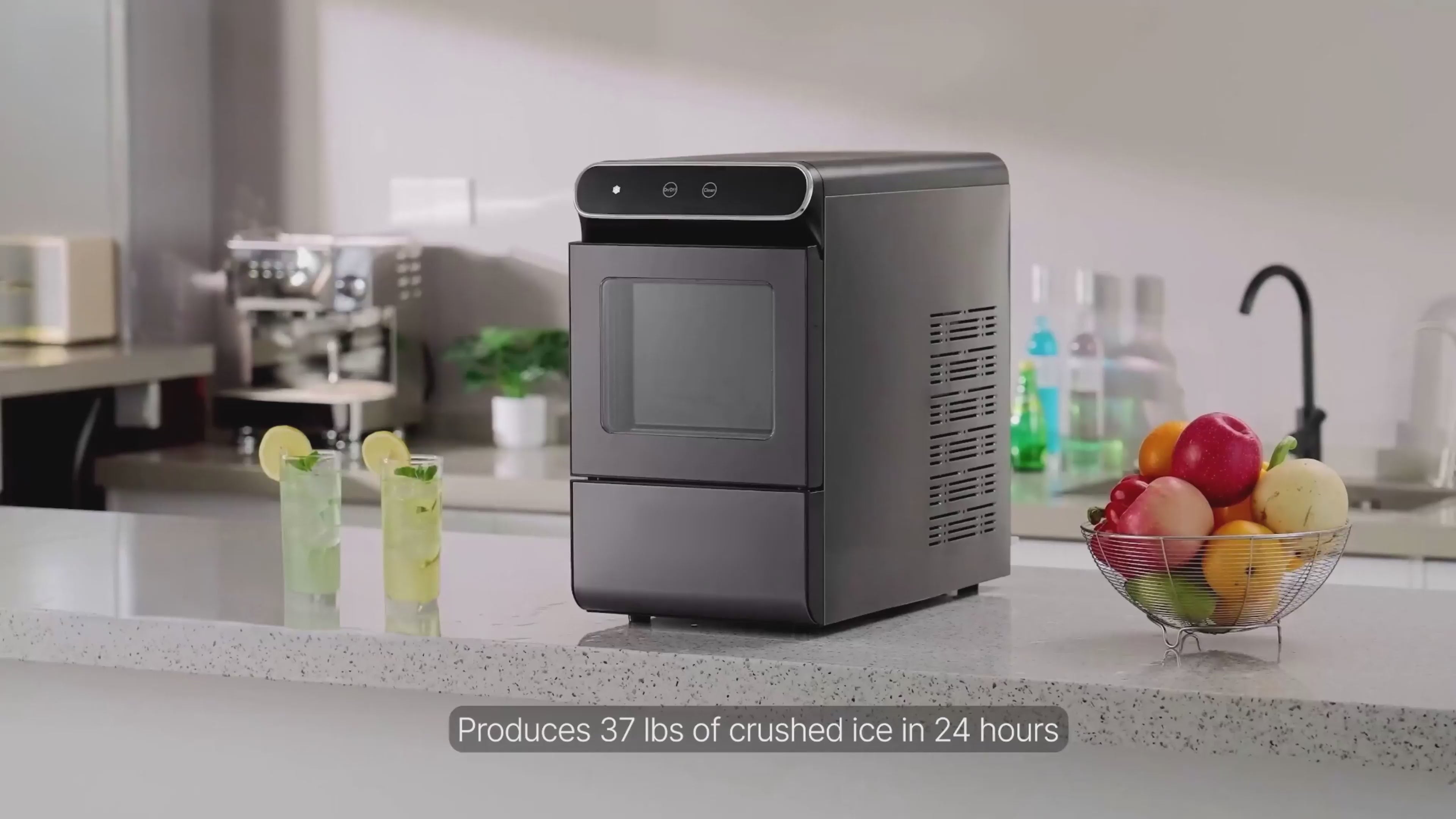 37lbs/Day Nugget Ice Maker, Self-Cleaning Pebble Ice Machine with Scoop & Basket, Stainless Steel