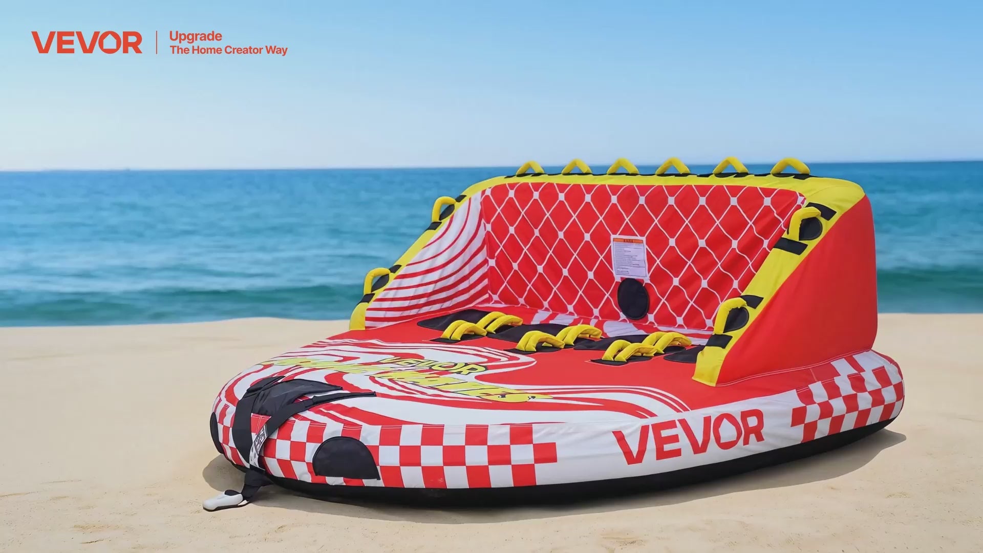 SS-1019 3-Person Towable Boat Tube Inflatable Water Sports Tube with Nylon Cover & Dual Tow Points