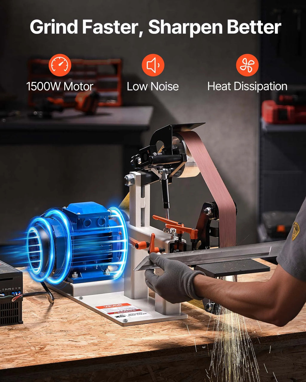 1500W 2HP Variable Speed Belt Grinder Sander, 2" x 82" Metal Belt Grinder with 3-in-1 Grinding System for Knife Making & Metalworking