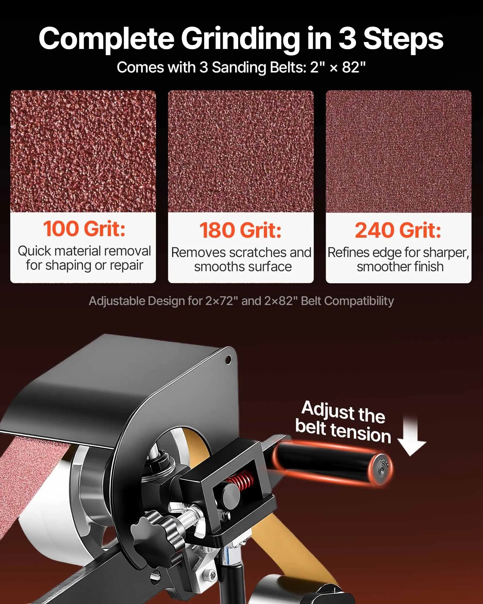 1500W 2HP Variable Speed Belt Grinder Sander, 2" x 82" Metal Belt Grinder with 3-in-1 Grinding System for Knife Making & Metalworking
