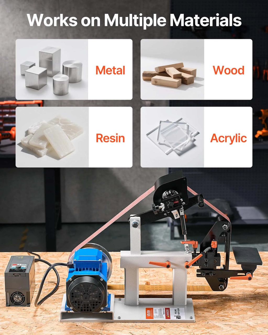 1500W 2HP Variable Speed Belt Grinder Sander, 2" x 82" Metal Belt Grinder with 3-in-1 Grinding System for Knife Making & Metalworking