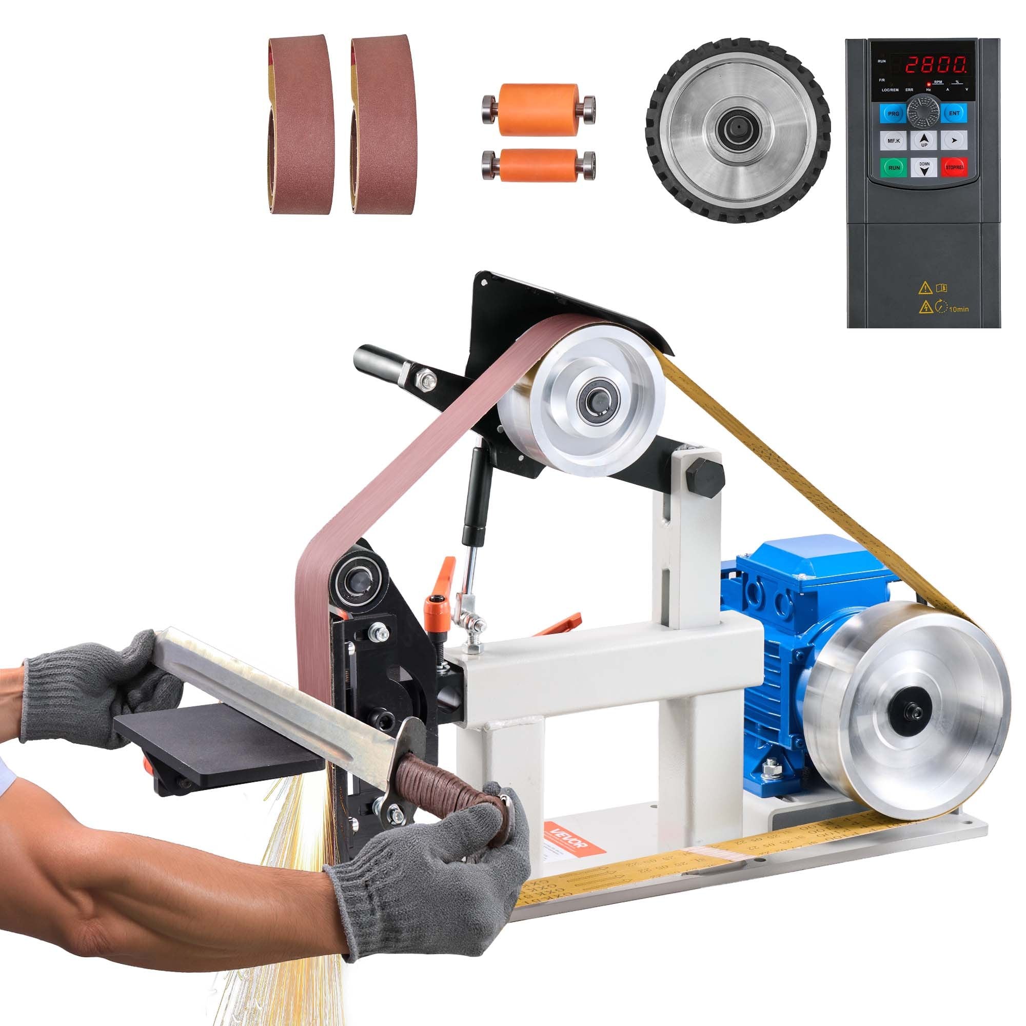 1500W 2HP Variable Speed Belt Grinder Sander, 2" x 82" Metal Belt Grinder with 3-in-1 Grinding System for Knife Making & Metalworking