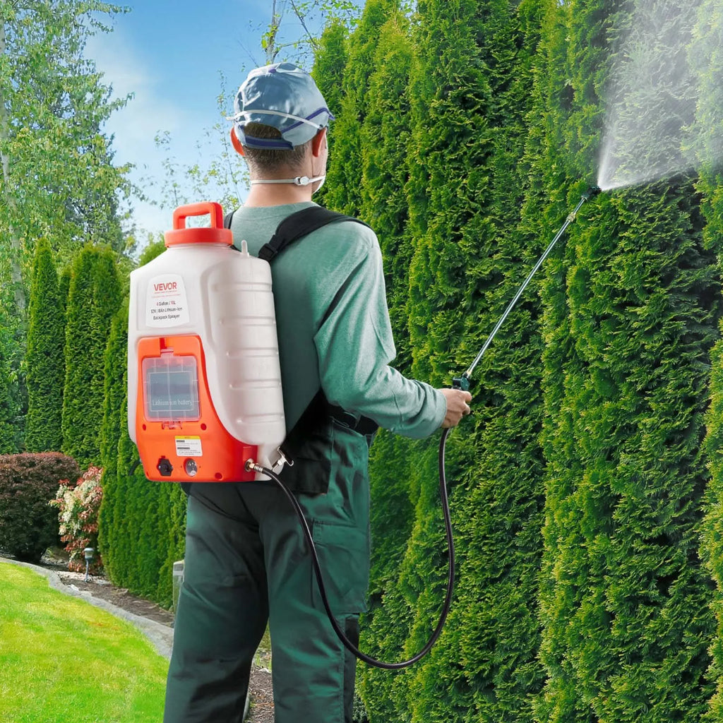 HDPE 5002 4 Gallon Battery Powered Backpack Sprayer, 0-90 PSI Adjustable Pressure, 12V 8Ah Battery, 8 Nozzles