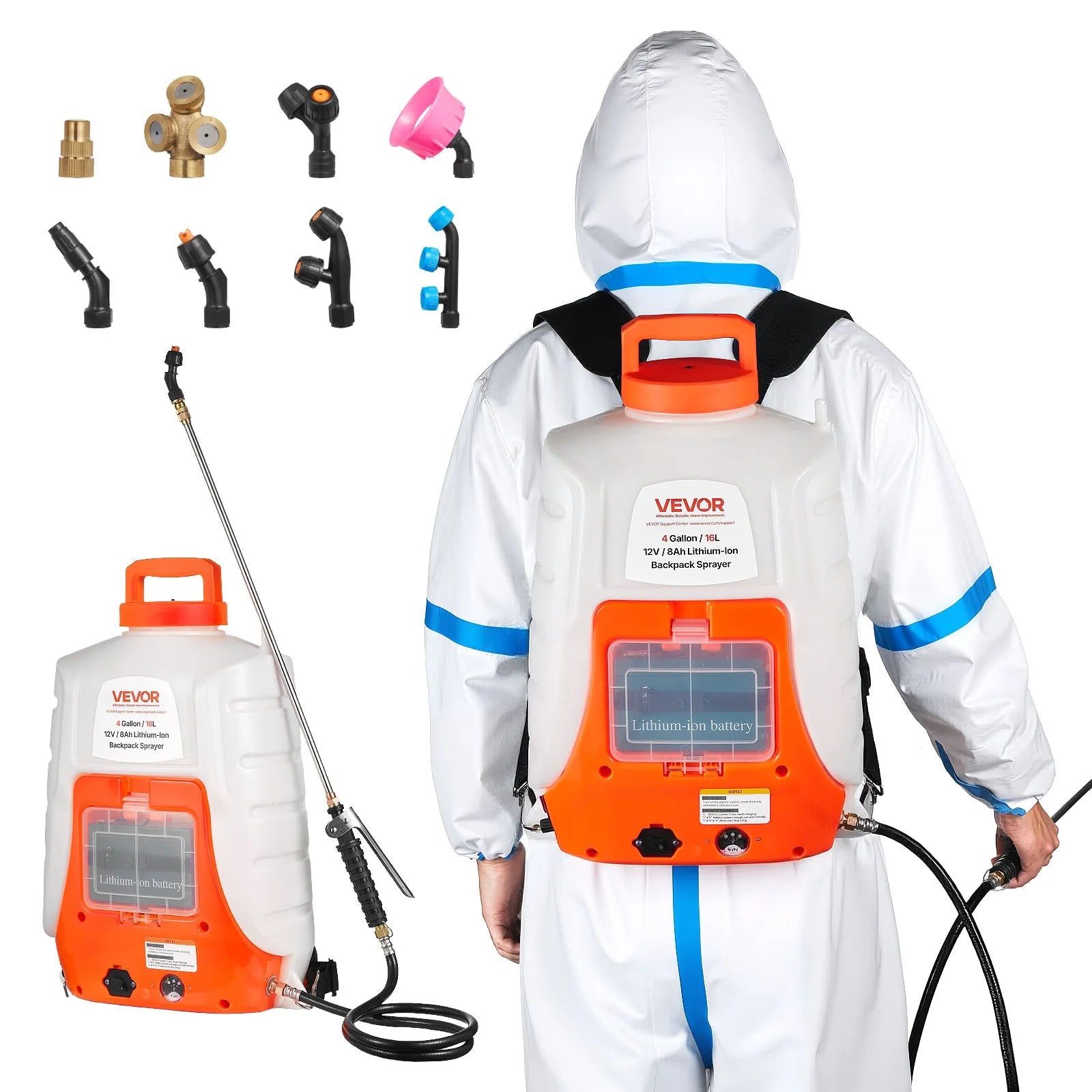 HDPE 5002 4 Gallon Battery Powered Backpack Sprayer, 0-90 PSI Adjustable Pressure, 12V 8Ah Battery, 8 Nozzles