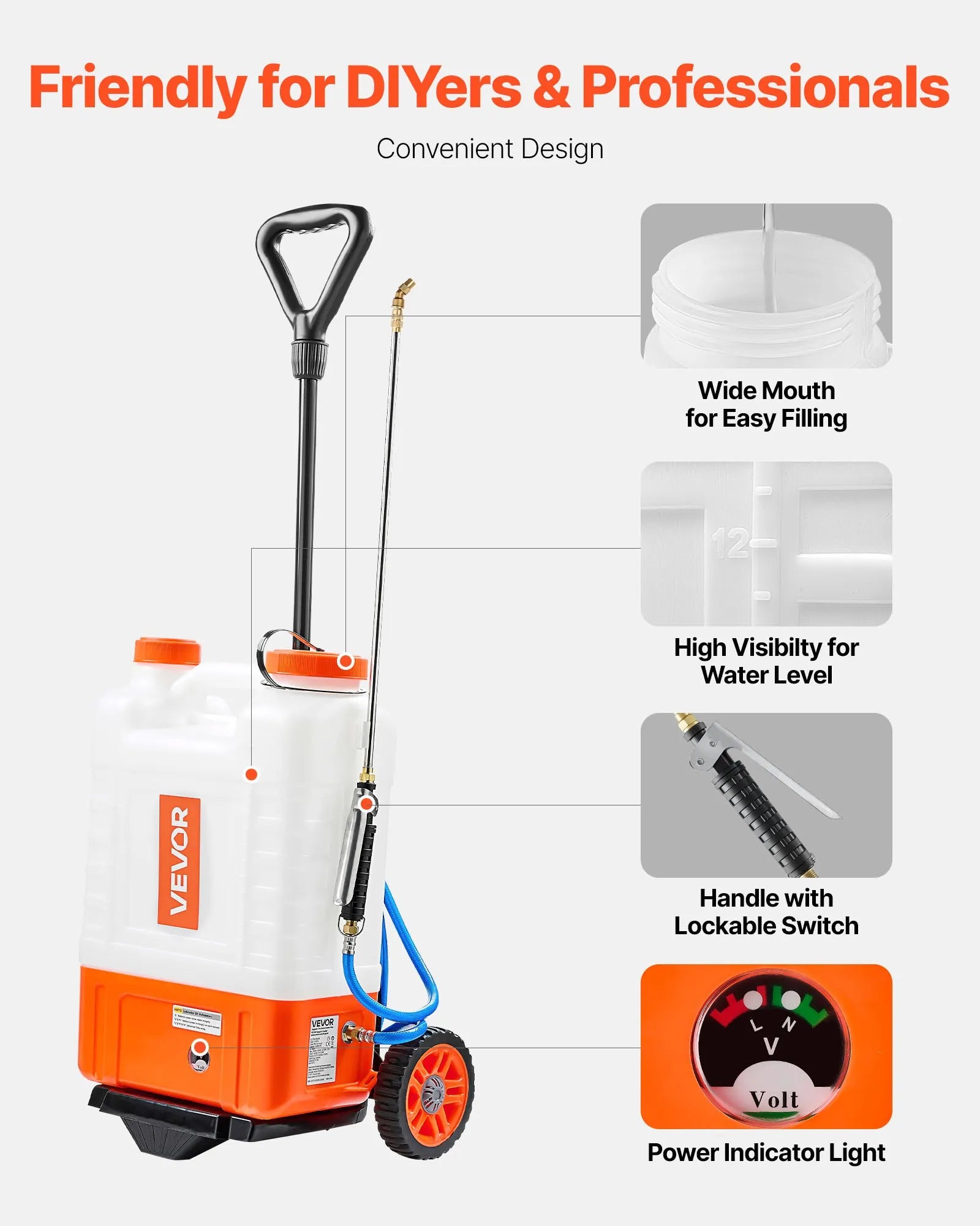 4-Gallon Battery-Powered Backpack Sprayer with Cart, 94 PSI, 12V Battery, 8 Nozzles