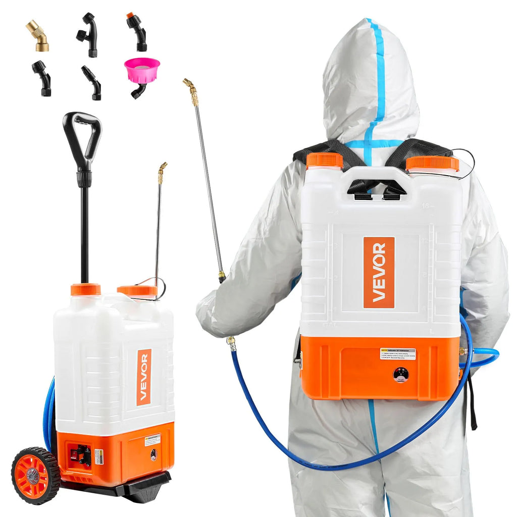 4-Gallon Battery-Powered Backpack Sprayer with Cart, 94 PSI, 12V Battery, 8 Nozzles