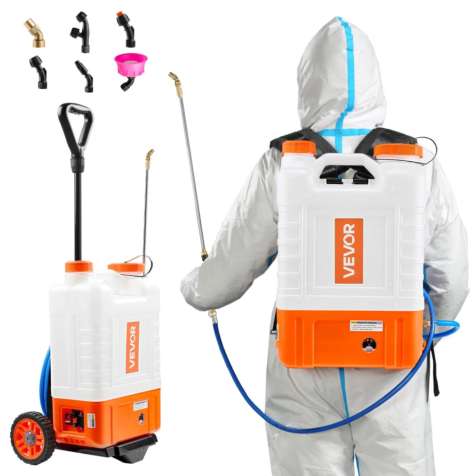 4-Gallon Battery-Powered Backpack Sprayer with Cart, 94 PSI, 12V Battery, 8 Nozzles