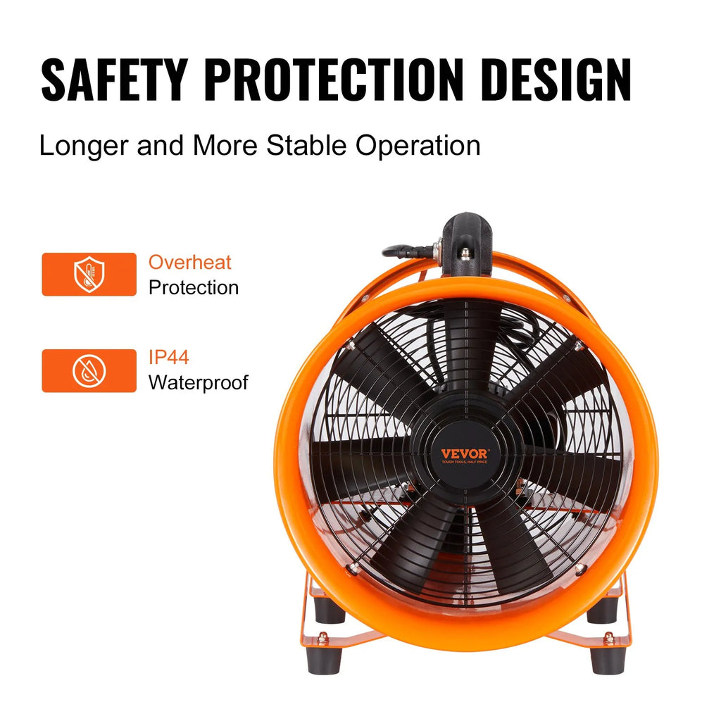 10" Heavy Duty Portable Ventilator Fan with 33ft Duct Hose, 3198 CFM Industrial Exhaust Blower