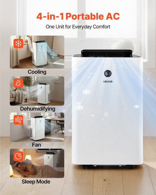 12000 BTU Portable Air Conditioner, 4-in-1 AC Unit with Remote, Timer & Sleep Mode