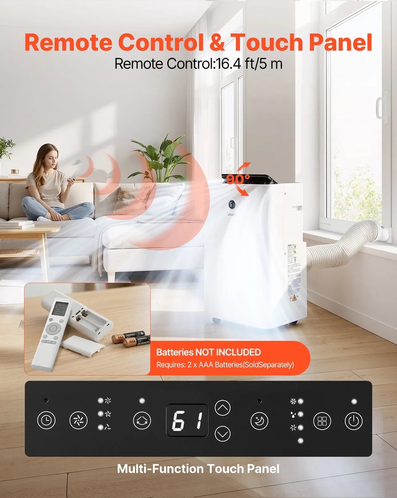 14,000 BTU Portable Air Conditioner, 4-in-1 Cooling Unit with Remote & 24H Timer