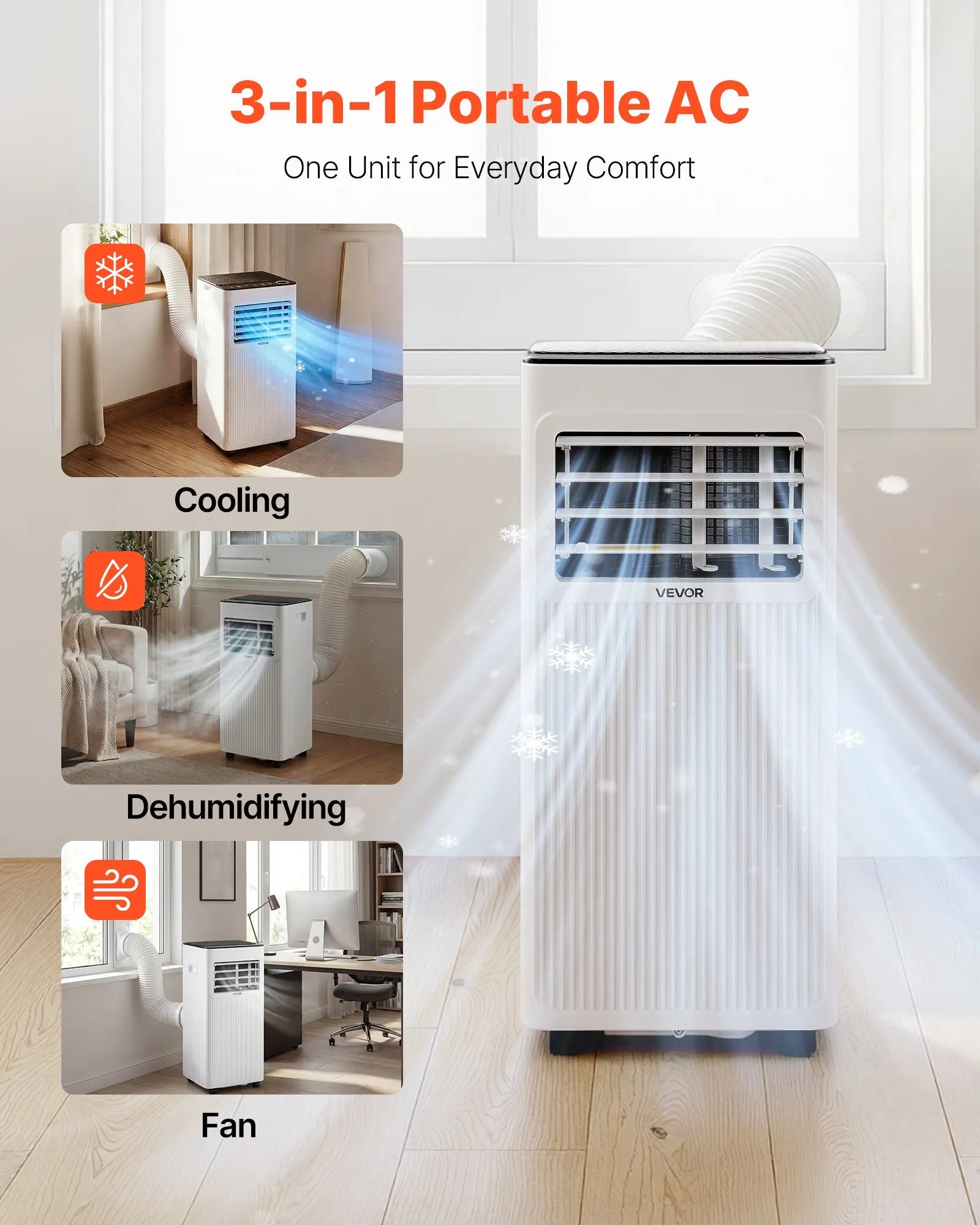 3-in-1 Portable Air Conditioner, 8000 BTU, White
