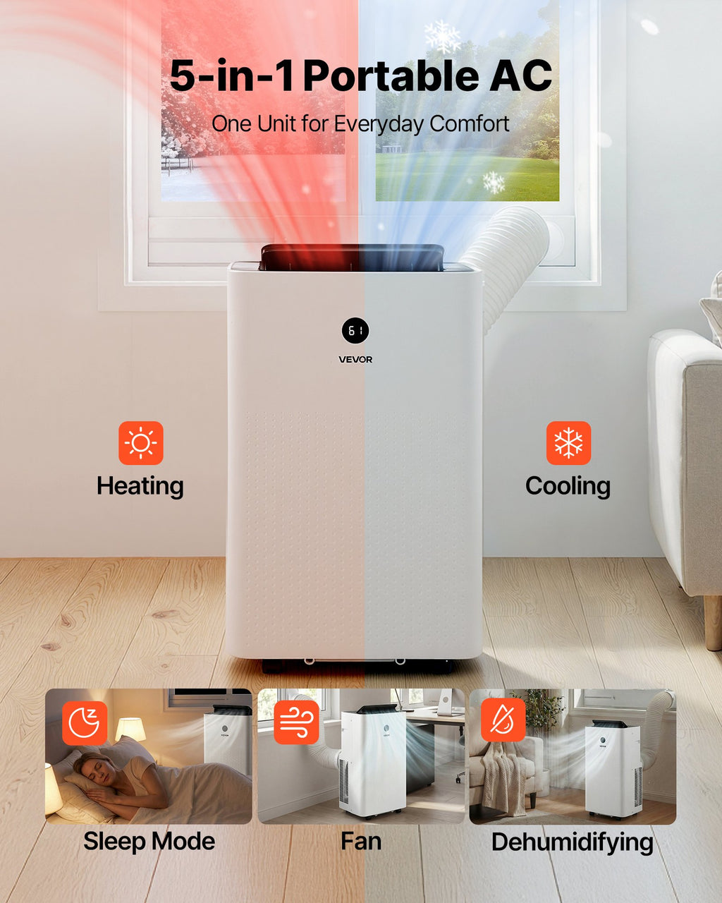 14,000 BTU Portable Air Conditioner & Heater Combo, 5-in-1 AC Unit