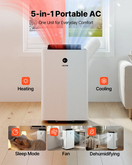 14,000 BTU Portable Air Conditioner & Heater Combo, 5-in-1 AC Unit