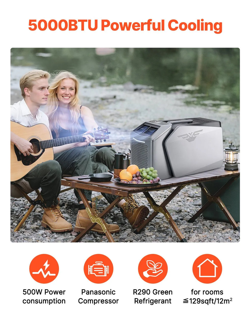 Portable Air Conditioner 5000 BTU, 3-Speed AC Unit with 24H Timer, 16-32°C Adjustable Cooling, AC/DC Powered for Camping, RV & Home