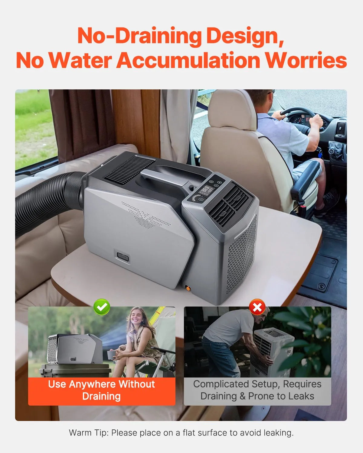 Portable Air Conditioner 5000 BTU, 3-Speed AC Unit with 24H Timer, 16-32°C Adjustable Cooling, AC/DC Powered for Camping, RV & Home