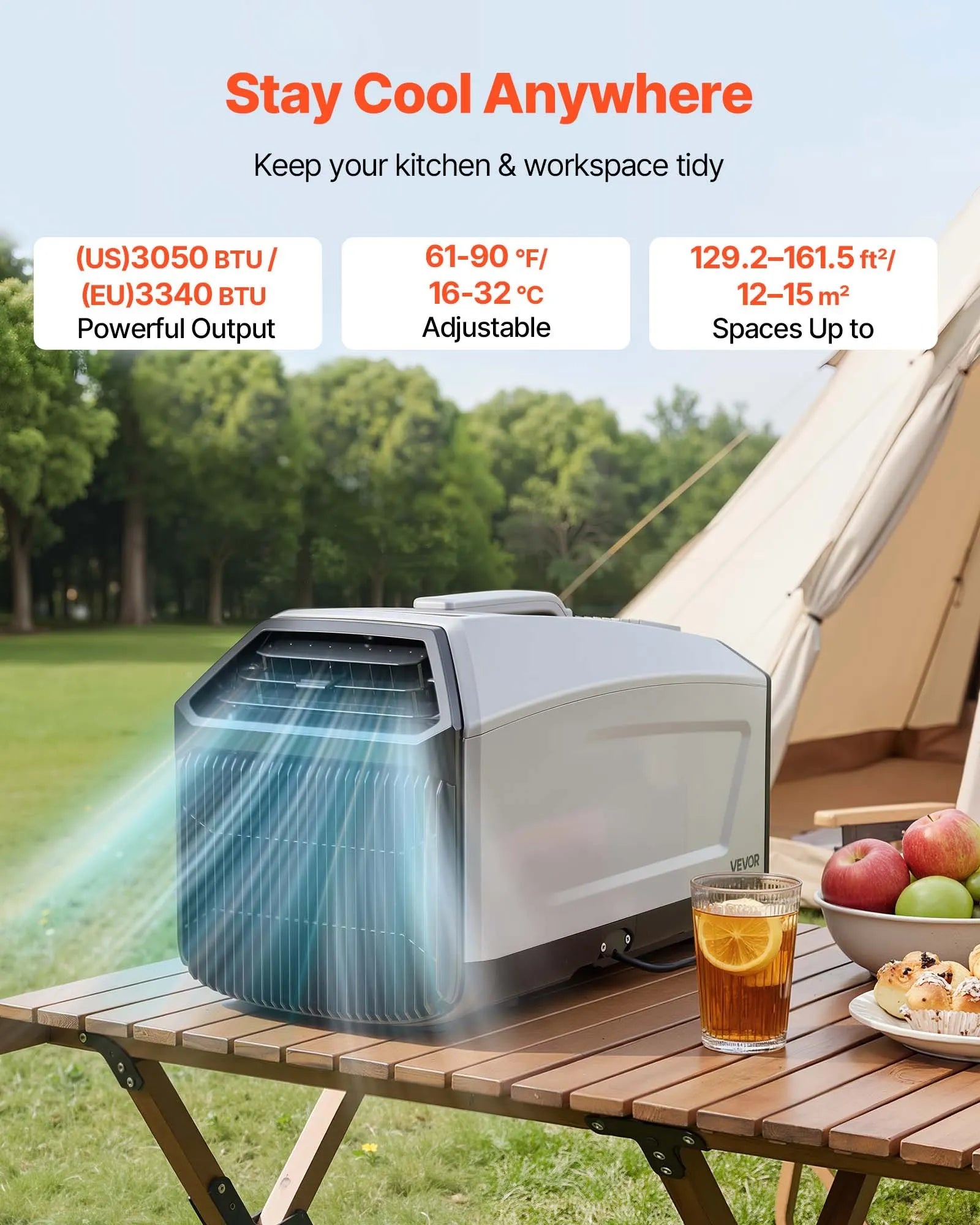 3050 BTU Portable Camping Air Conditioner with Remote, Dark Gray