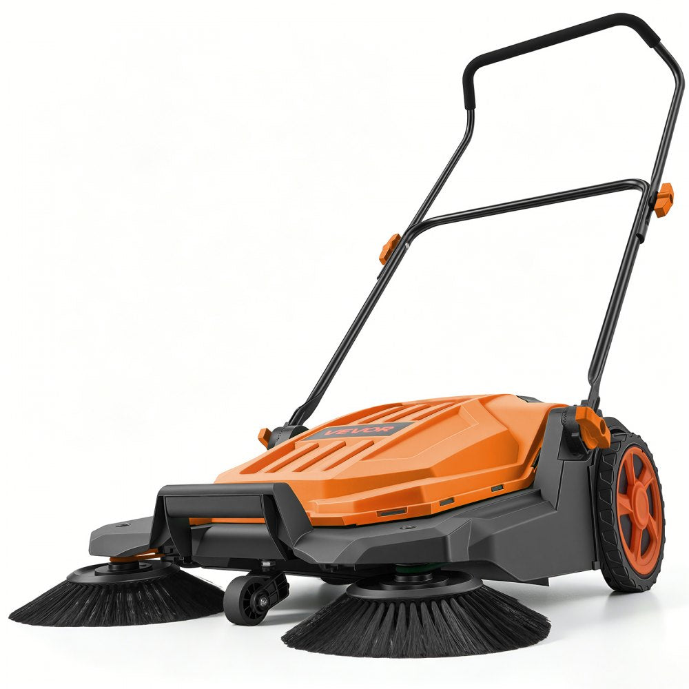 S13-001A Walk-Behind Hand Push Floor Sweeper 25.6" Manual Non-Electric with 5-Gallon Waste Container