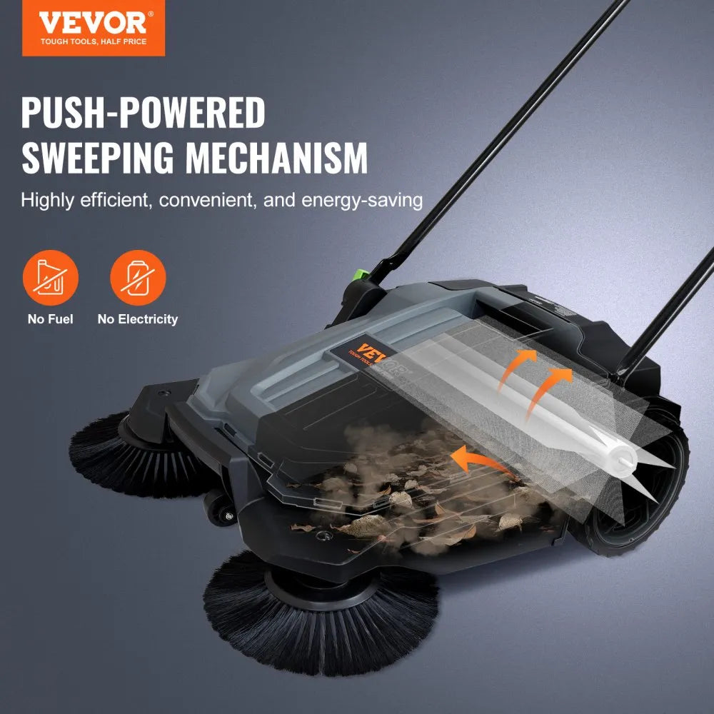 S13-001A Walk-Behind Hand Push Floor Sweeper 25.6" Manual Non-Electric with 5-Gallon Waste Container