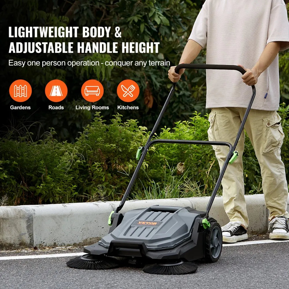 S13-001A Walk-Behind Hand Push Floor Sweeper 25.6" Manual Non-Electric with 5-Gallon Waste Container