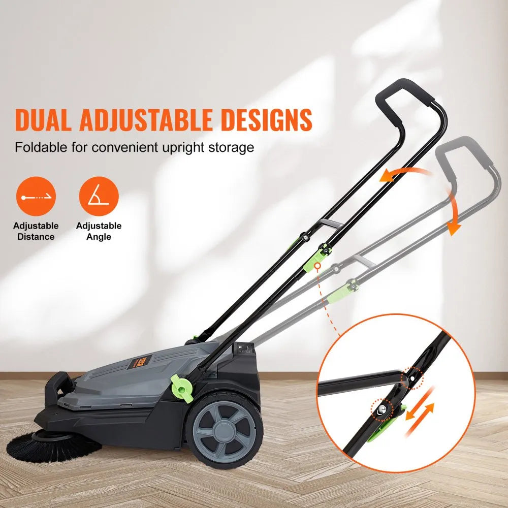 S13-001A Walk-Behind Hand Push Floor Sweeper 25.6" Manual Non-Electric with 5-Gallon Waste Container