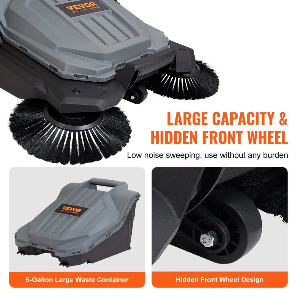 S13-001A Walk-Behind Hand Push Floor Sweeper 25.6" Manual Non-Electric with 5-Gallon Waste Container