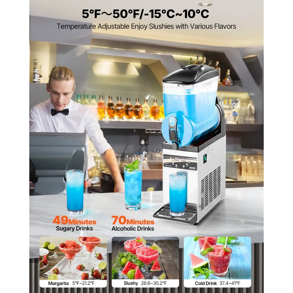 X-150 Commercial Frozen Drink Maker 15L Single Tank Slushy Machine – Stainless Steel Margarita & Smoothie Maker (60 Cups)