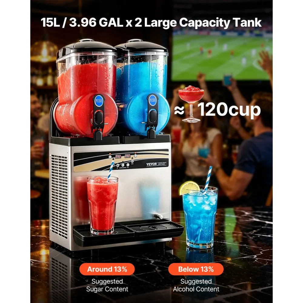 X-300 Commercial Frozen Drink Maker 30L (15L x 2) Double Tank Slushy Machine - Stainless Steel, 120 Cups