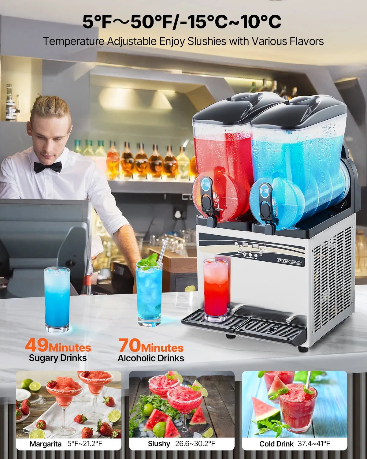 X-300 Commercial Frozen Drink Maker 30L (15L x 2) Double Tank Slushy Machine - Stainless Steel, 120 Cups