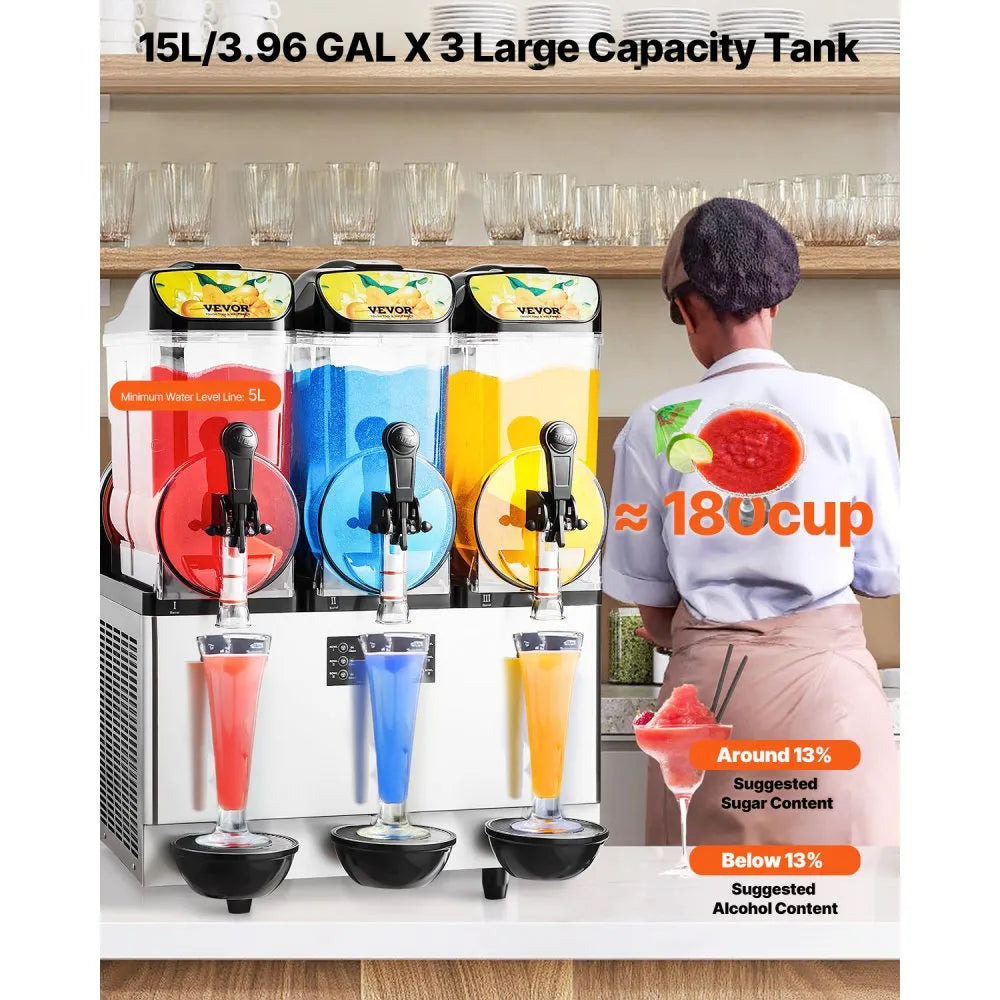 RLC15×3 Commercial Triple Tank Slushy Machine – 15L x 3 Frozen Drink Maker, Stainless Steel