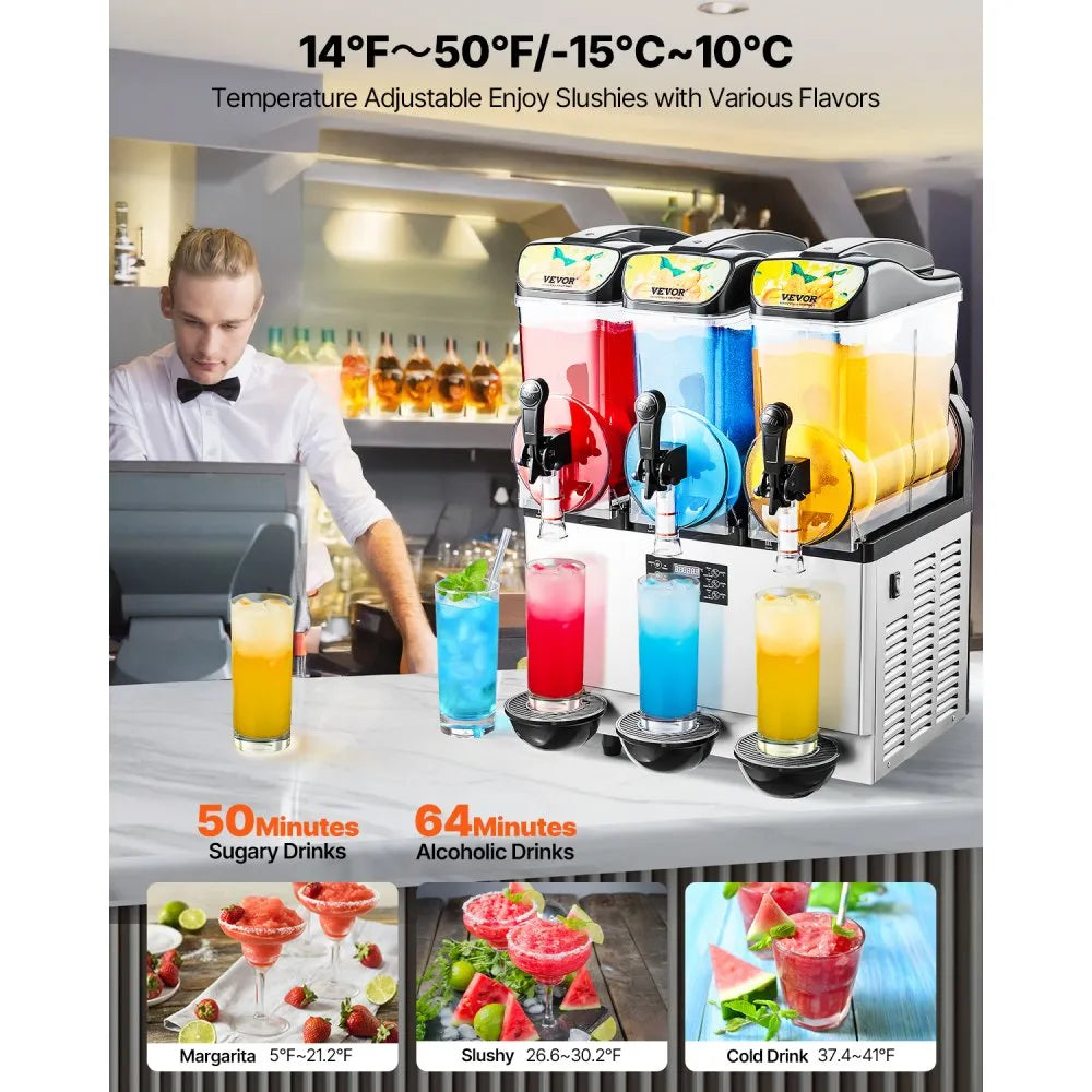 RLC15×3 Commercial Triple Tank Slushy Machine – 15L x 3 Frozen Drink Maker, Stainless Steel