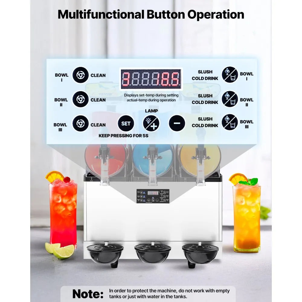 RLC15×3 Commercial Triple Tank Slushy Machine – 15L x 3 Frozen Drink Maker, Stainless Steel