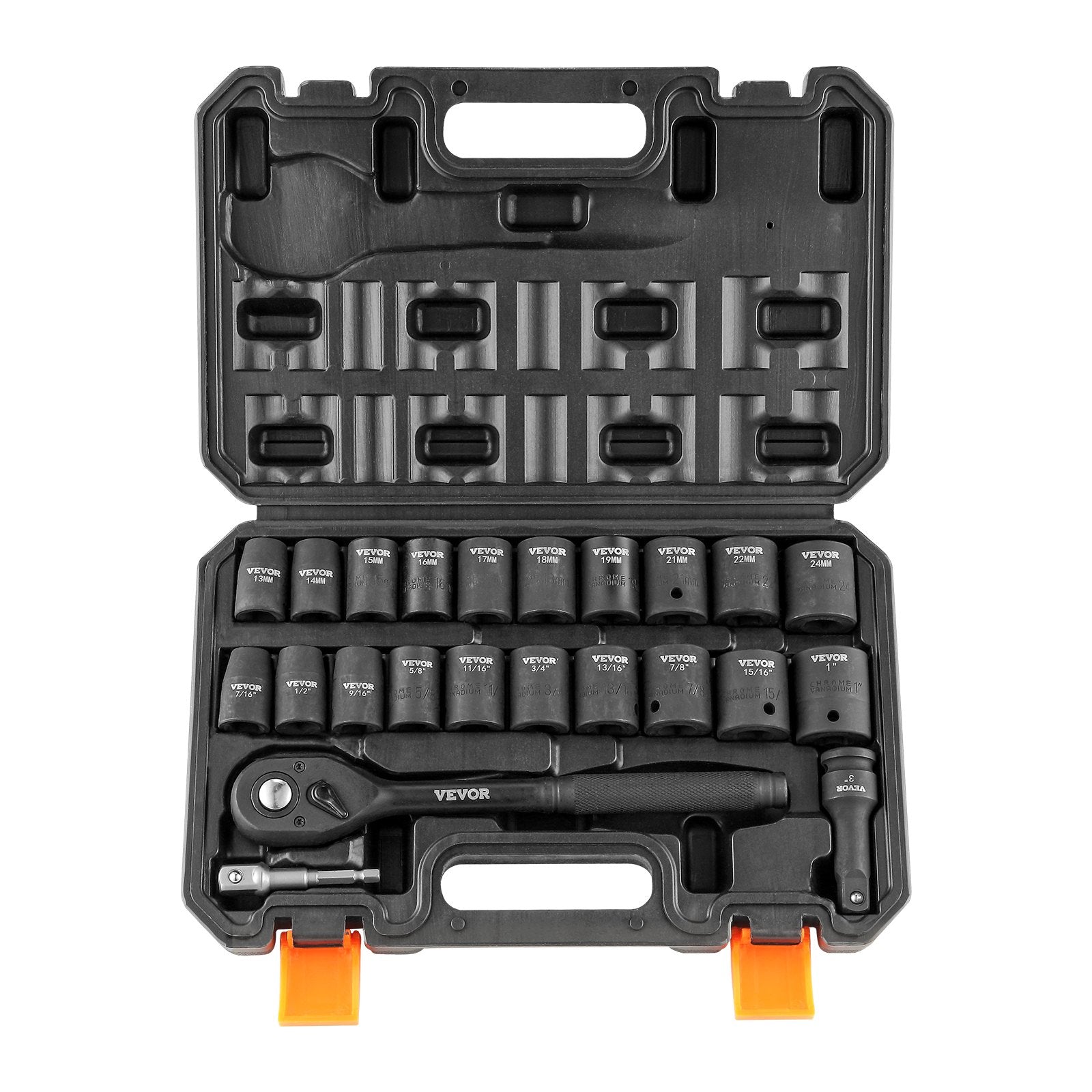 SS213823A 23-Piece 1/2" Drive Impact Socket Set SAE & Metric with Ratchet Handle
