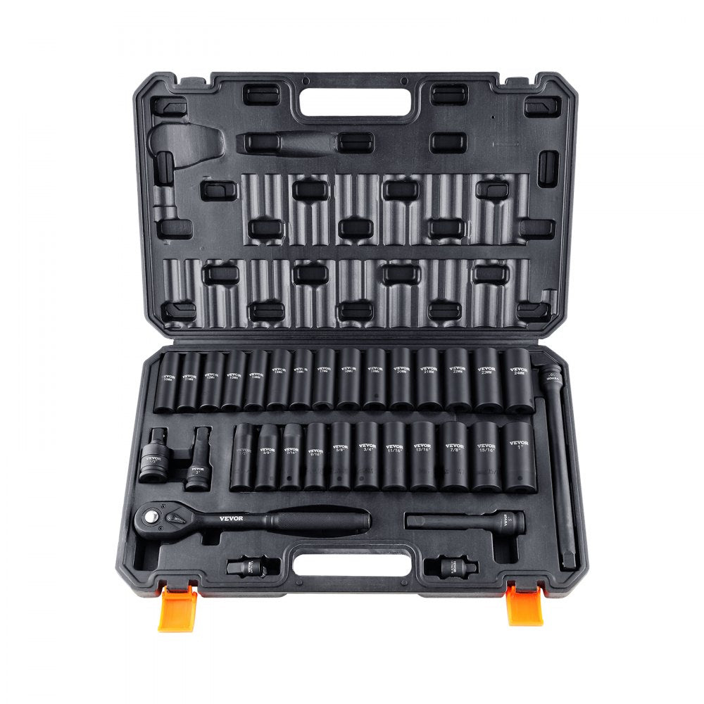 SS21387833 33-Piece 1/2" Drive Impact Socket Set, SAE & Metric Cr-V Steel Sockets with Storage Case