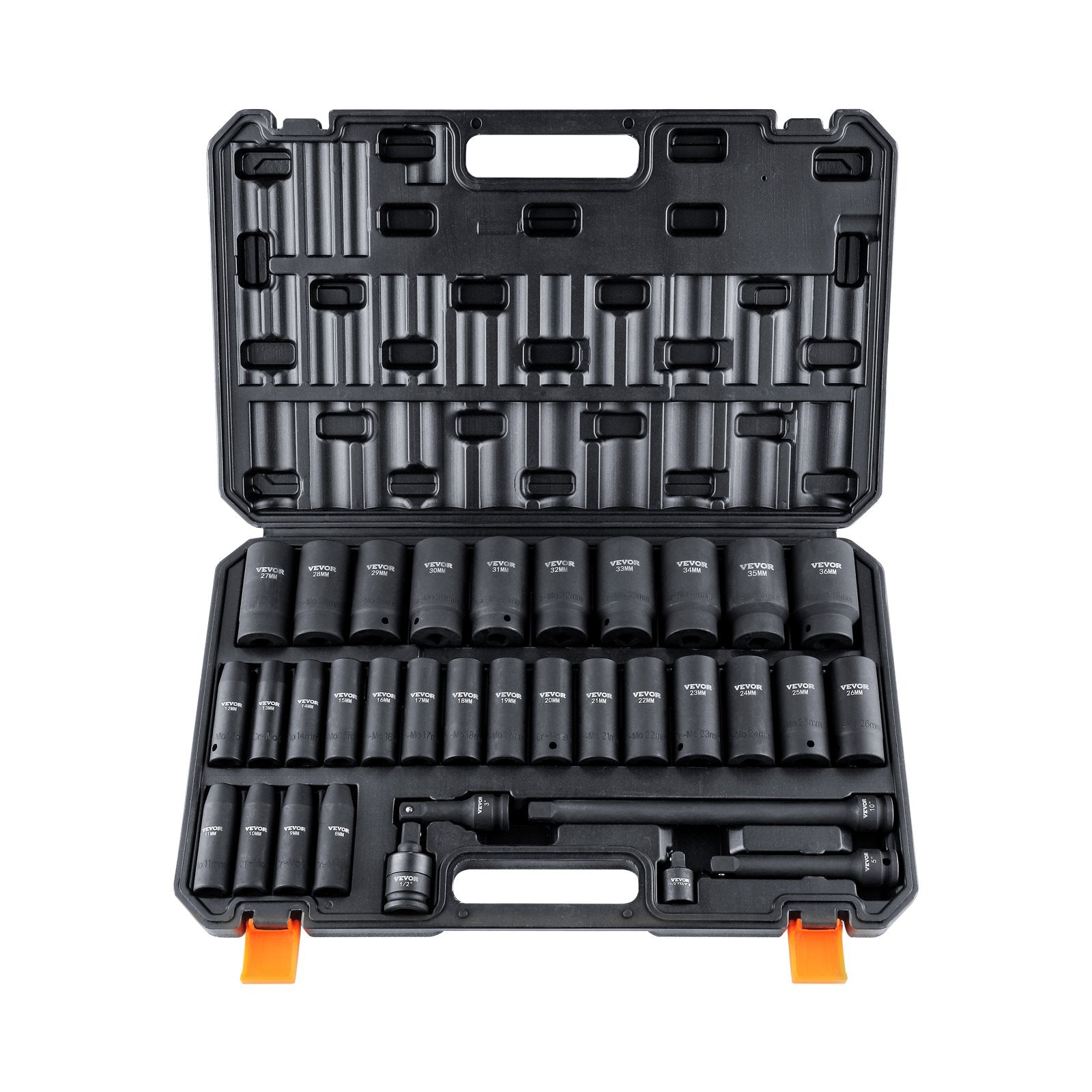SS217834A 34PCS Deep Impact Socket Set, 1/2" Drive, Metric 8-36mm, Cr-Mo Steel
