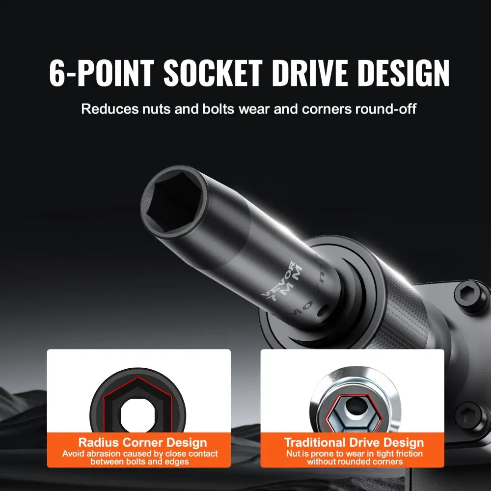 SS217809A 9-Piece 1/2" Drive Deep Impact Socket Set, Metric 29-38mm, Cr-Mo Steel