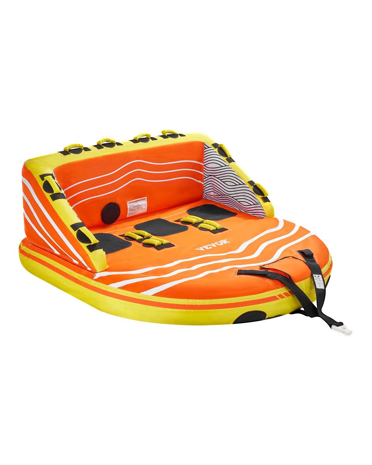 SS-1006 3-Person Towable Boat Tube, Inflatable Water Sports Tube with Nylon Cover, Dual Tow Points, 510 lb Capacity