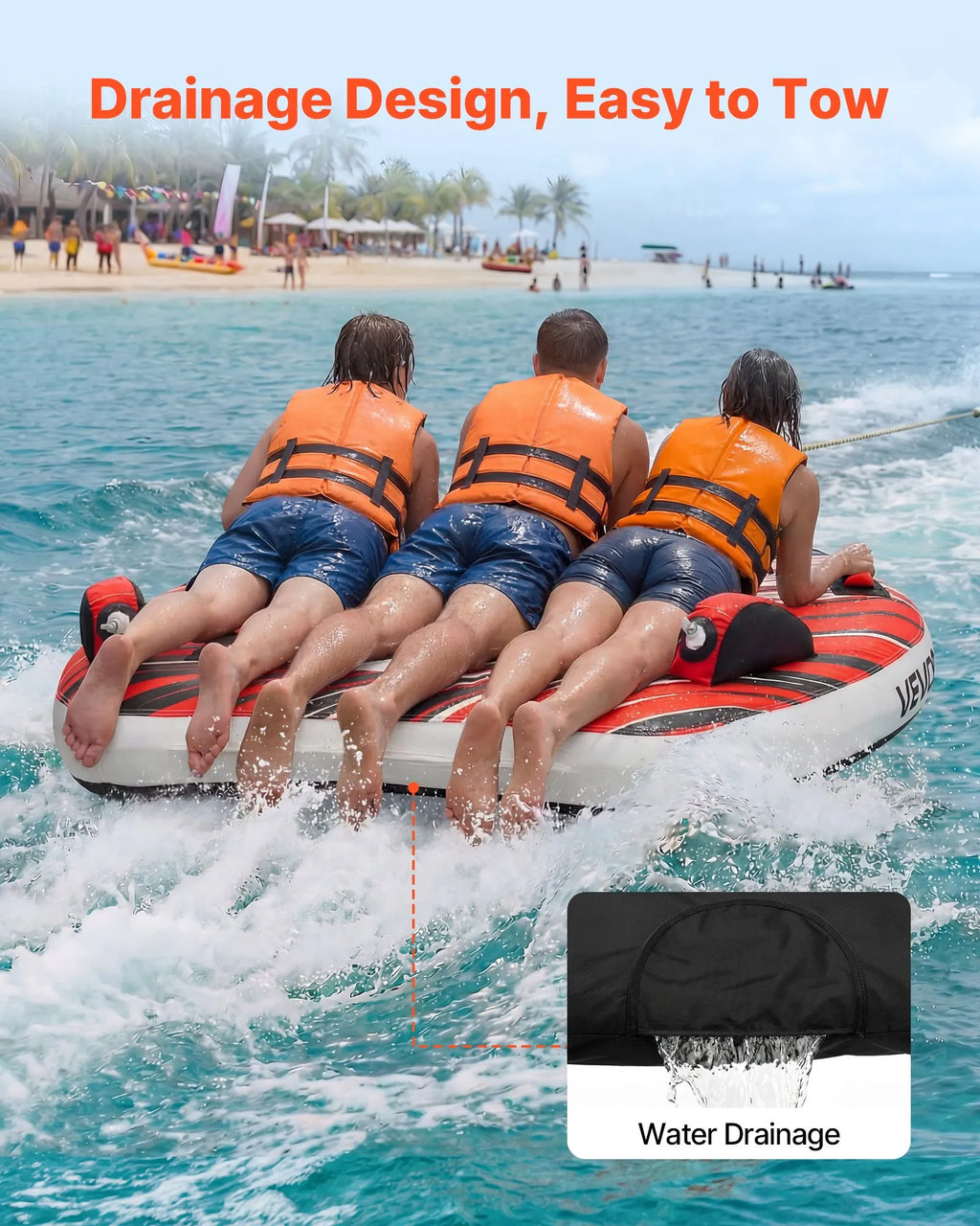 SS-1012 3-Person Towable Tube for Boating, Inflatable Water Sports Tube, 510 lbs Capacity