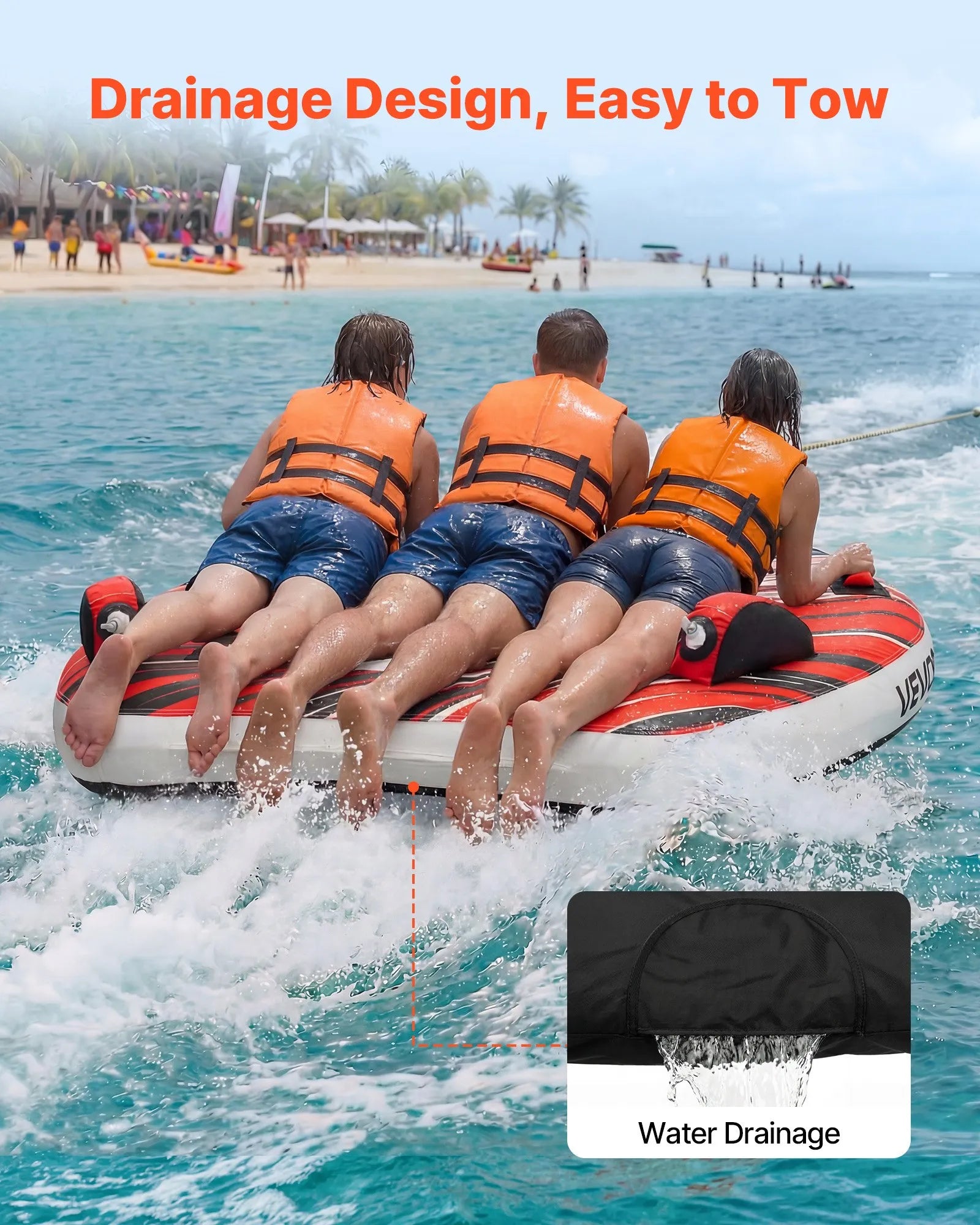 SS-1012 3-Person Towable Tube for Boating, Inflatable Water Sports Tube, 510 lbs Capacity