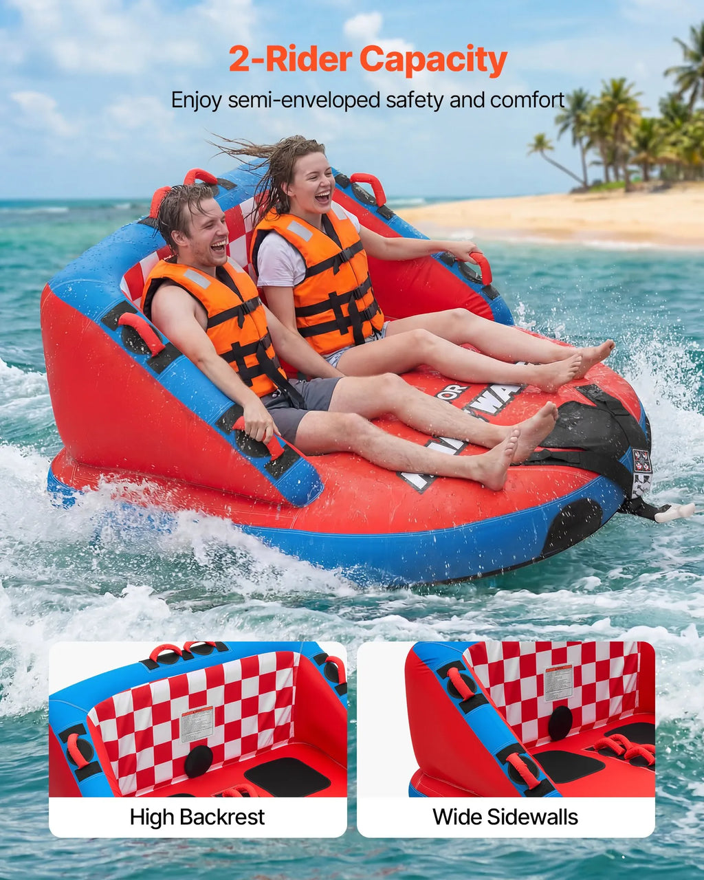 SS-1018 2-Person Towable Boat Tube Inflatable Water Sports Tube with Nylon Cover & Dual Tow Points