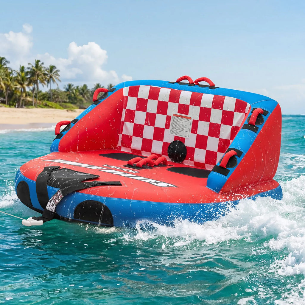 SS-1018 2-Person Towable Boat Tube Inflatable Water Sports Tube with Nylon Cover & Dual Tow Points
