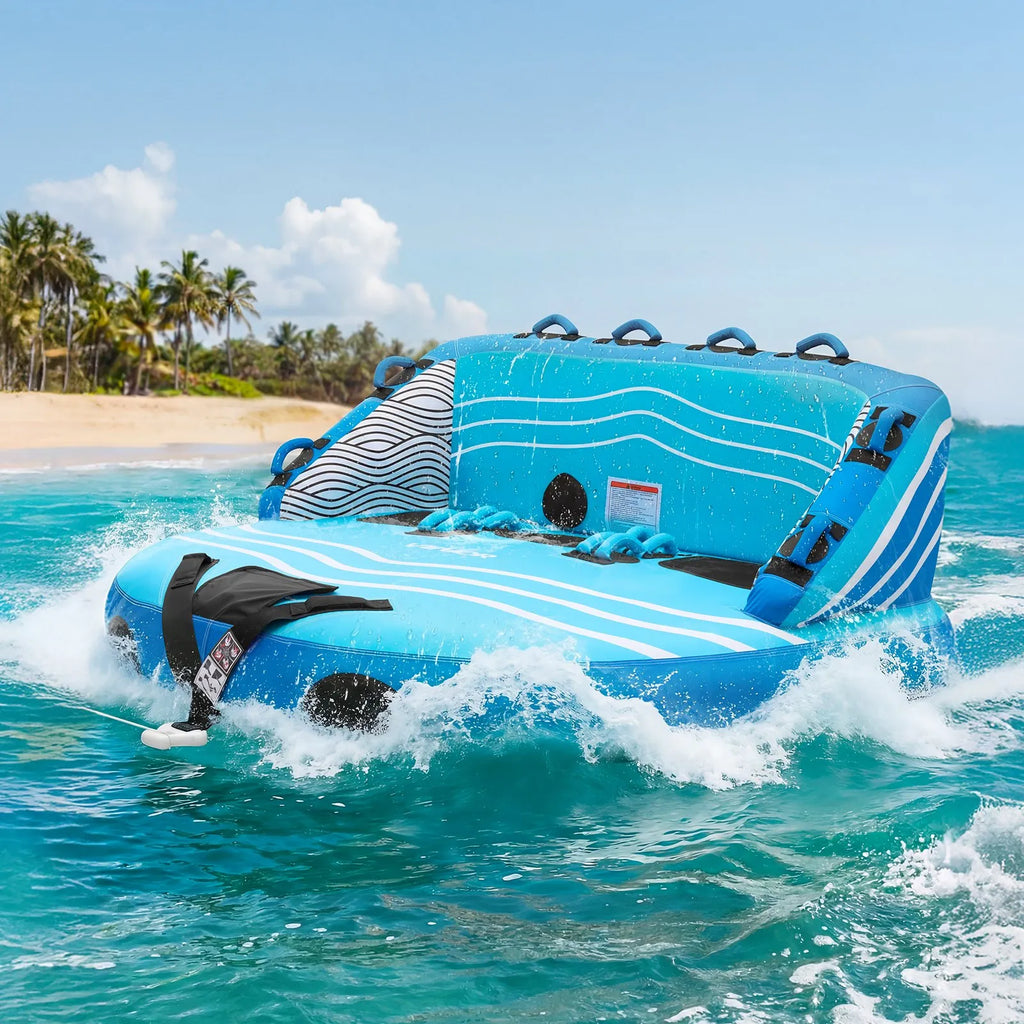 SS-1019 3-Person Towable Boat Tube Inflatable Water Sports Tube with Nylon Cover & Dual Tow Points