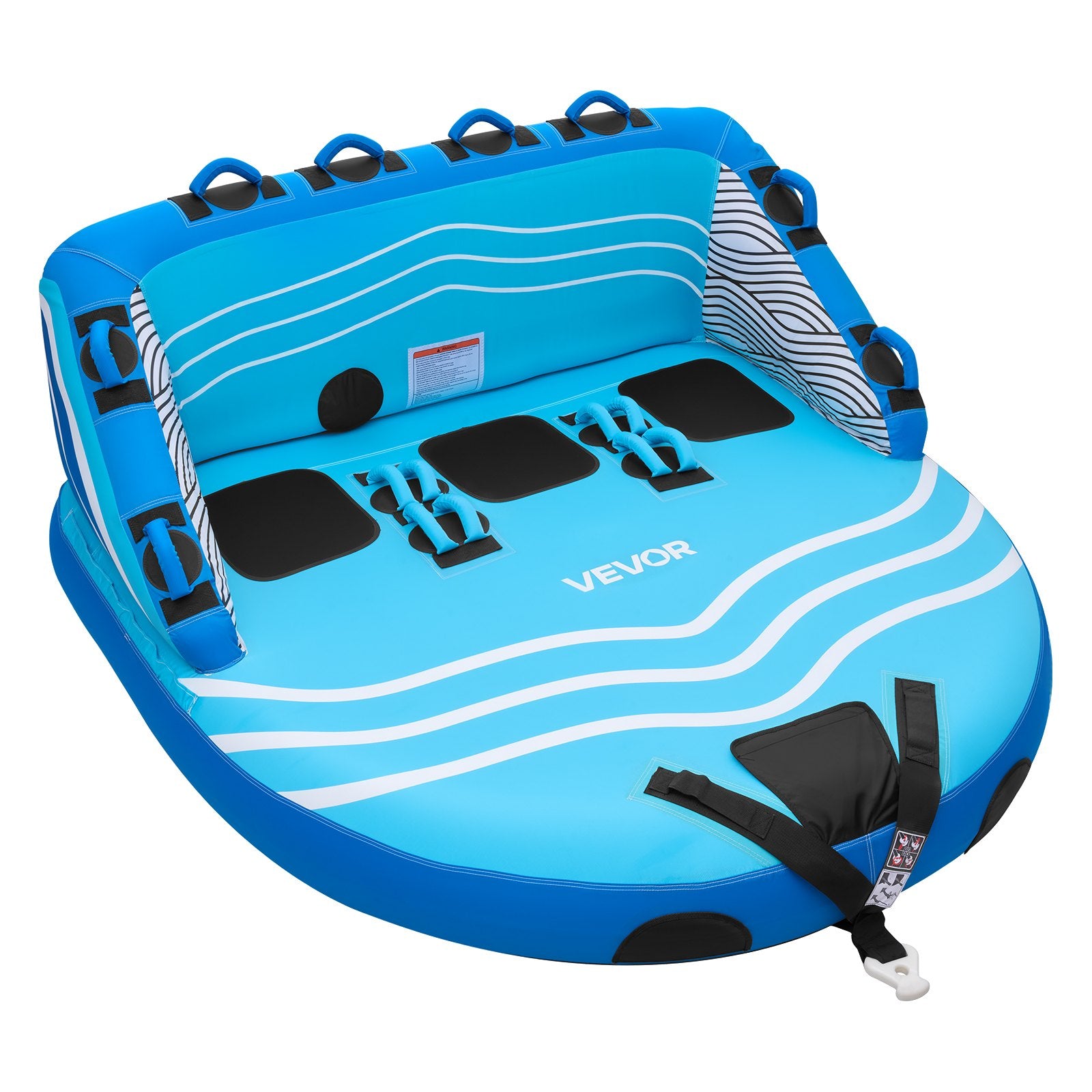SS-1019 3-Person Towable Boat Tube Inflatable Water Sports Tube with Nylon Cover & Dual Tow Points