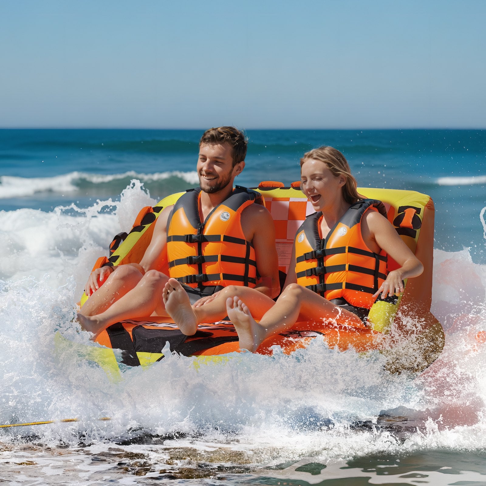 SS-1001 2-Person Towable Boat Tube with Backrest, 340 lb Capacity, Nylon Covered Inflatable Water Tube