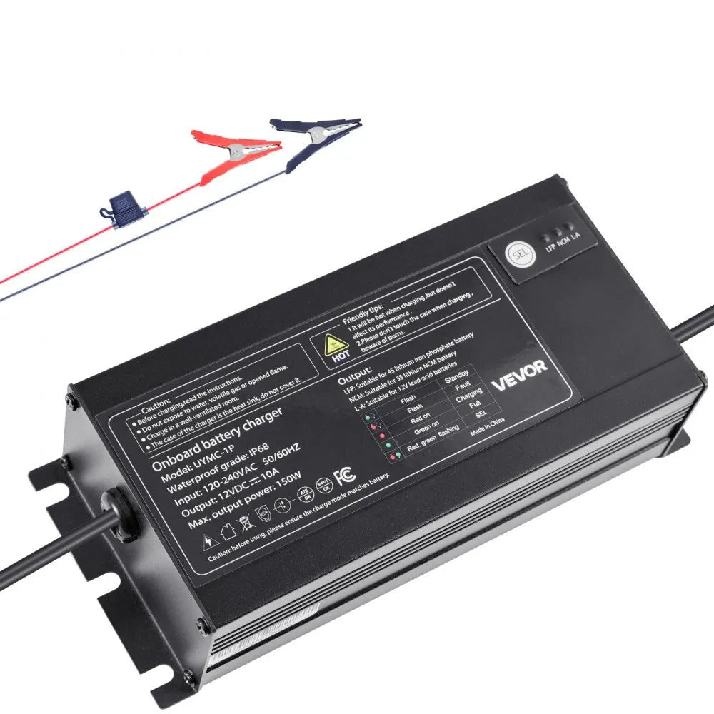 UYMC-1P 12V 10A Marine Battery Charger, 1-Bank IP68 Waterproof Smart Onboard Charger for LiFePO4, Lithium-Ion (NCM) & Lead-Acid Batteries – Boat, Yacht, RV & Trailer