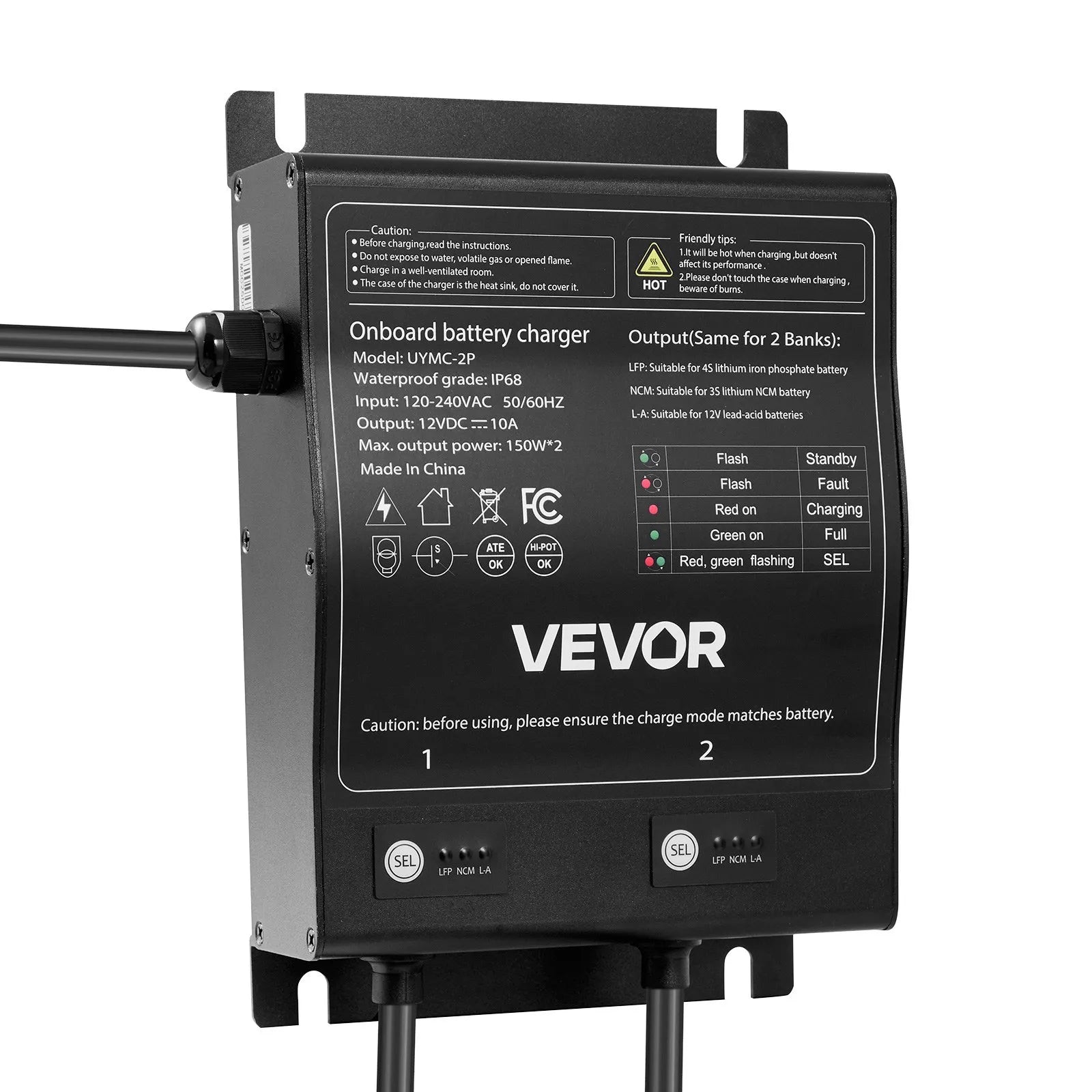 UYMC-2P 2-Bank 10A Marine Battery Charger 12V Onboard | IP68 Waterproof Smart Charger for LiFePO4, NCM & Lead-Acid Batteries – Boat, Yacht, RV & Trailer
