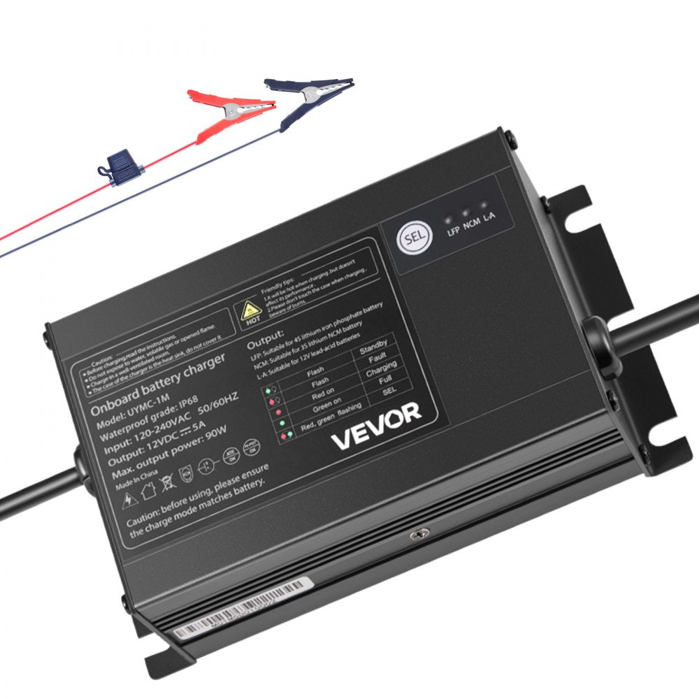 UYMC-1M 12V 5A Marine Battery Charger, 1-Bank IP68 Waterproof Smart Onboard Charger for LiFePO4, Lithium-Ion (NCM) & Lead-Acid Batteries | Boat, Yacht, RV & Trailer