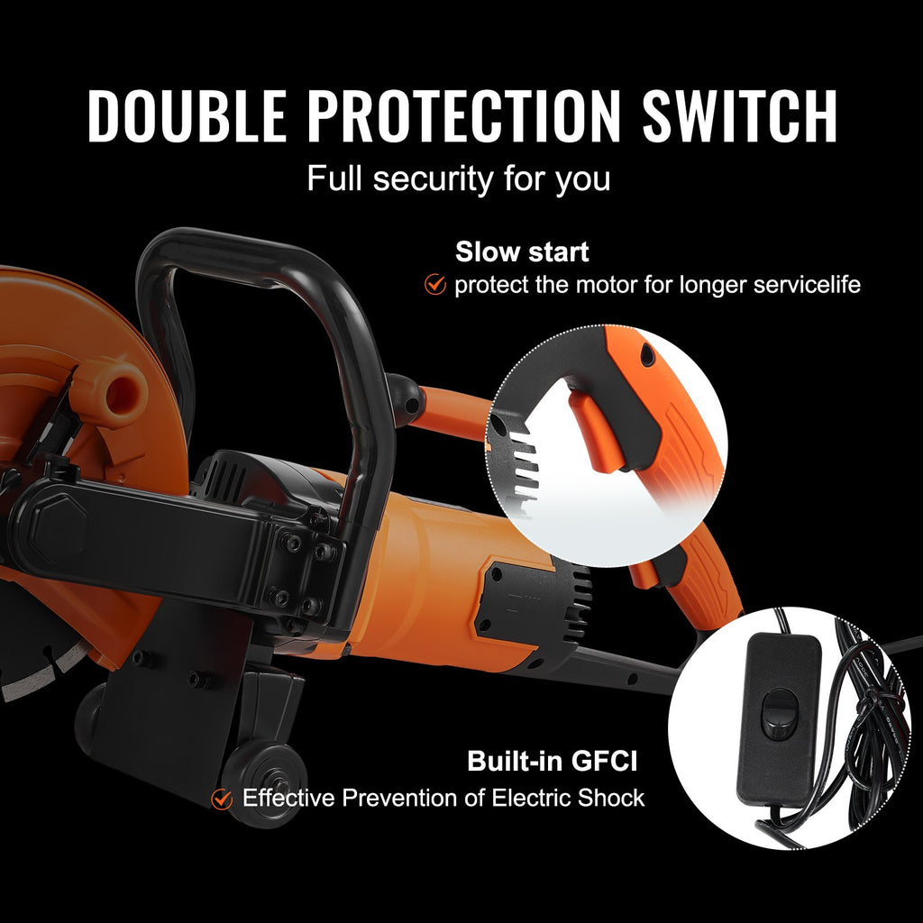 DC235 9" Electric Concrete Saw 1800W Wet/Dry Circular Concrete Cutter with 3.5" Cutting Depth