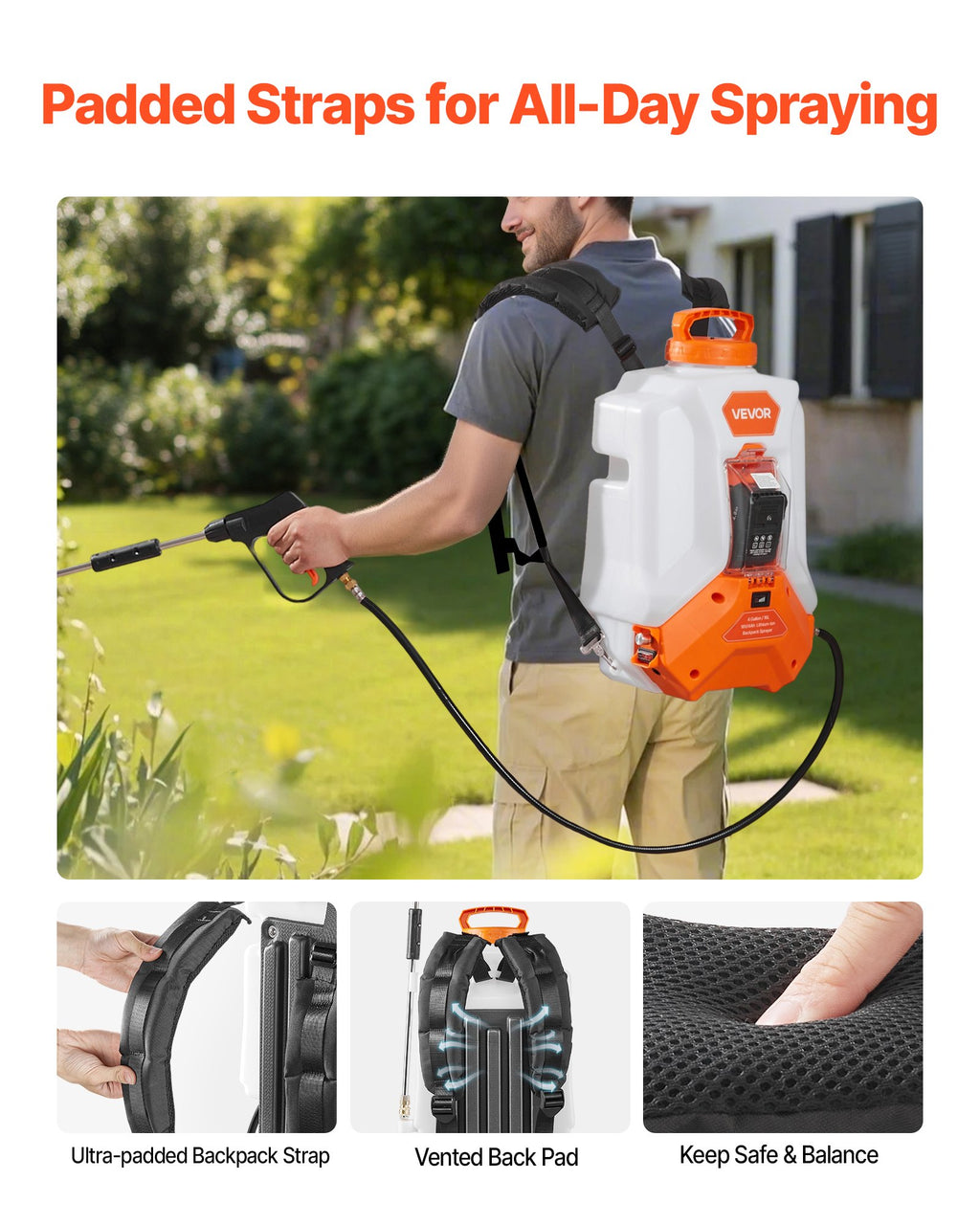 XF-16M15A-US 4 Gallon Battery-Powered Backpack Sprayer, 90 PSI Adjustable, 8 Nozzles