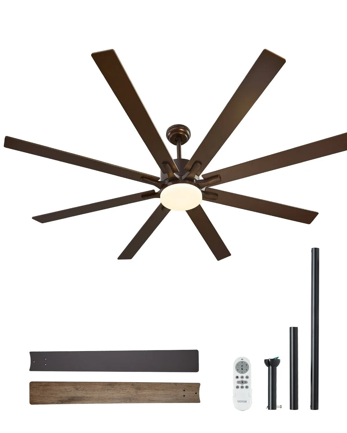 FR25050L-72"ORB 72" Ceiling Fan with LED Light, 6-Speed Remote Control, Reversible DC Motor, 3-Color Dimmable Light, Modern Indoor/Outdoor Ceiling Fan, Coffee