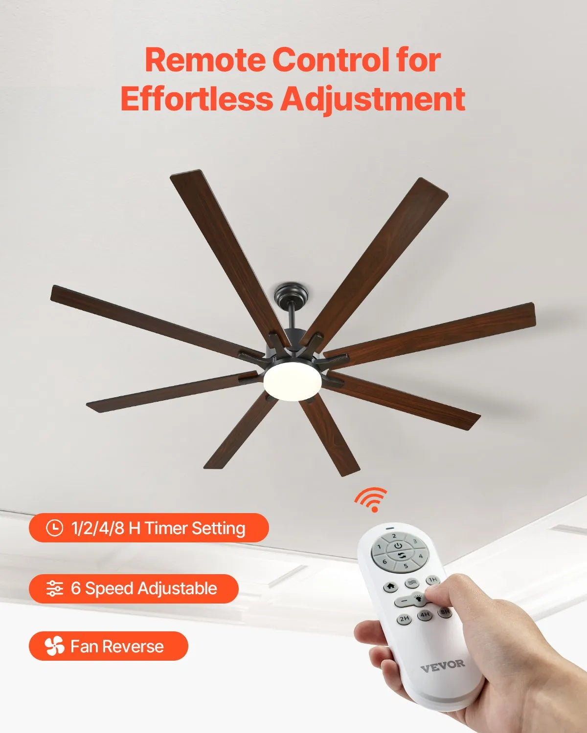 FR25050L-72"MBK 72-Inch Ceiling Fan with LED Light, 6-Speed Remote Control, Reversible DC Motor, 3-Color Dimmable Lighting, Indoor & Outdoor, Black